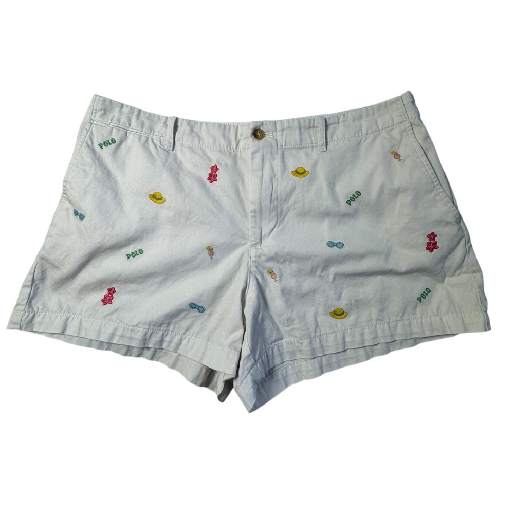 Preppy Polo Ralph Lauren Womens 12 Chino Shorts White Tropical Embroidered Logo‎